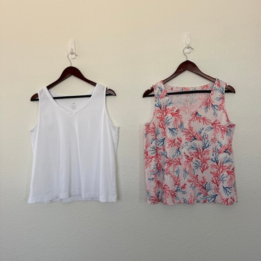 Lot of 2 J. Jill Pima Rounded V-Neck Tank 100% Pima Cotton Women's Large Petite